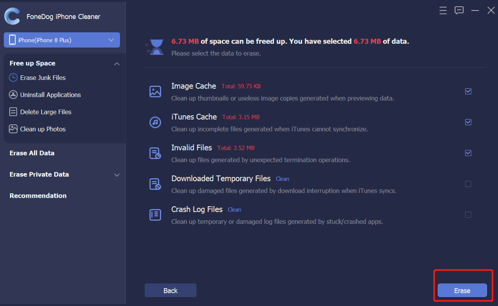 使用 FoneDog iPhone Cleaner 擦除垃圾文件
