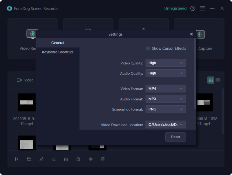 Fortnite 录制的最佳方法 - FoneDog Screen Recorder：常规设置