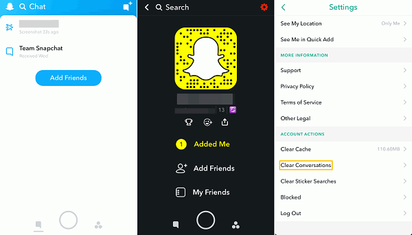 删除Snapchat对话