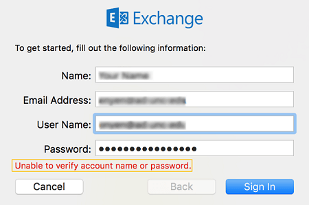 无法在 Mac Mail 上验证帐户名或密码