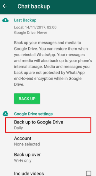 使用 Google Drive 传输 WhatsApp 消息