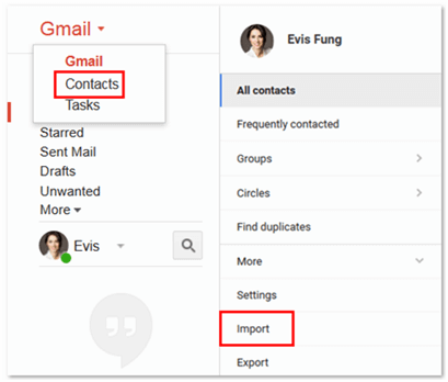 设置 Gmail 联系人导入