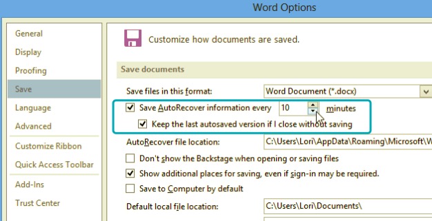 在 MS Word 2013 上打开自动保存以避免在不保存的情况下关闭 Word