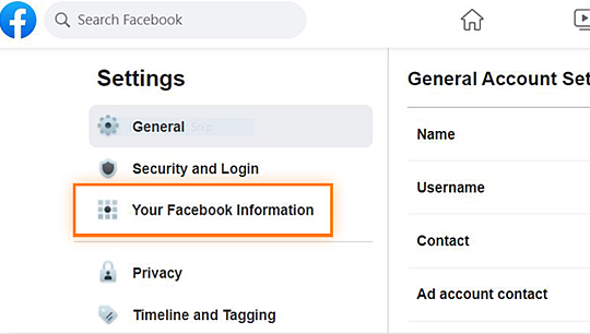 单击您的 Facebook 信息以删除 Facebook 但保留 Messenger