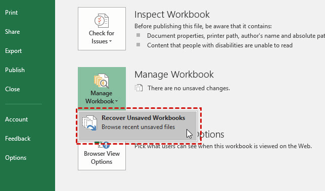 在 Windows 上使用 Excel 恢复文件位置检索文件