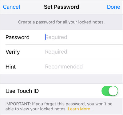 设置笔记密码 iOS 11