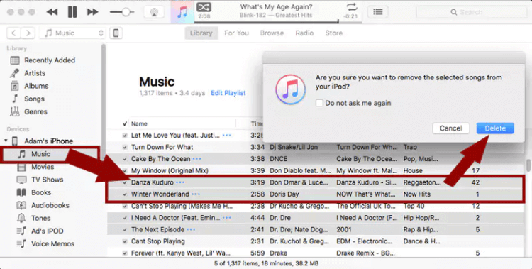 如何在 iTunes 中手动从 iPod 中删除歌曲