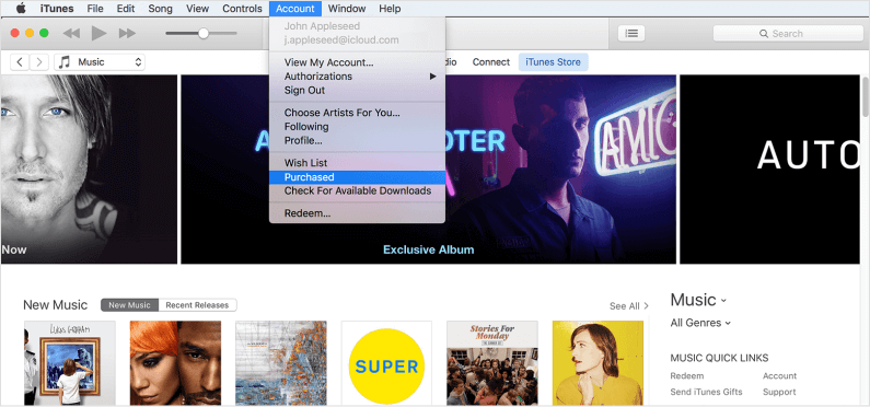 使用 Apple ID 在计算机上下载购买的音乐