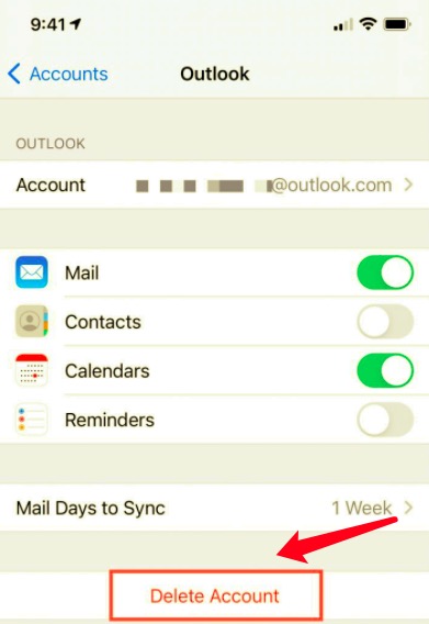 删除 Outlook 帐户并重新设置以解决 Outlook 无法在 iPhone 上运行的问题
