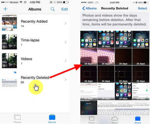 iOS 上的垃圾箱 - 在照片上查找最近删除的相册