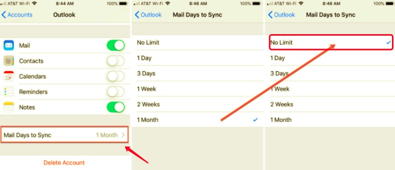 检查邮件天数以同步设置以修复 Hotmail 无法在 iPhone 上运行的问题