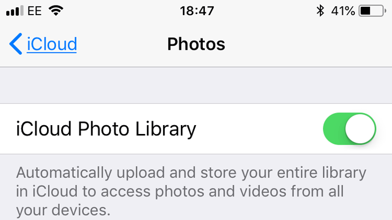 关闭 iCloud 照片库以修复 iPhone 说存储空间不足但有