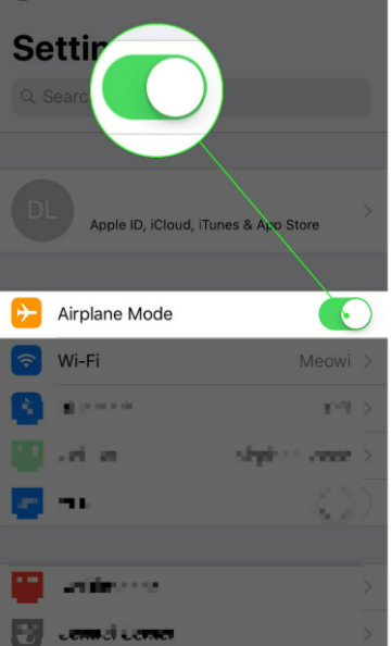 开启飞行模式解决移动到iOS传输中断