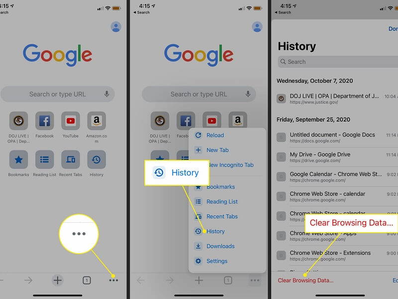 清除 iPhone 上 Chrome 的浏览数据