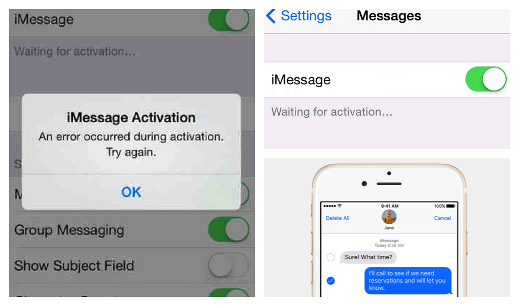 Imessages 等待激活错误