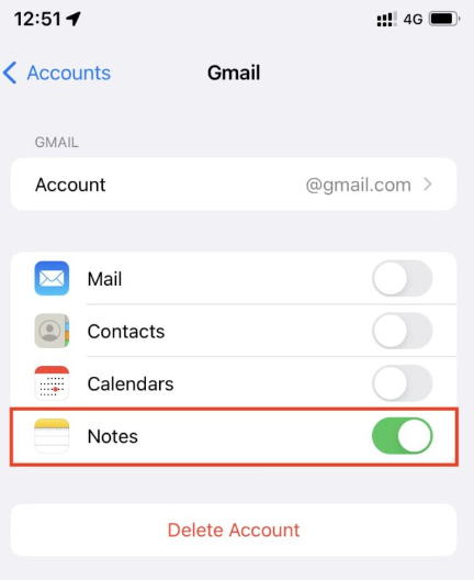 iPhone Notes 消失解决方案使用邮件设置
