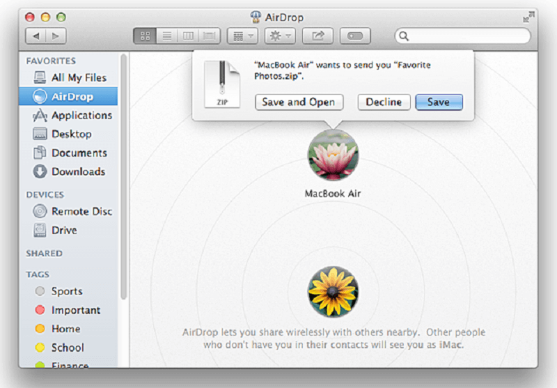 Mac上的Airdrop接收文件
