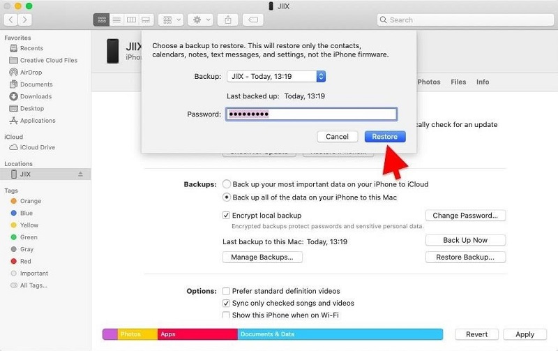 在 Mac 上使用 Finder 备份在 iPhone 上获取最近删除的照片