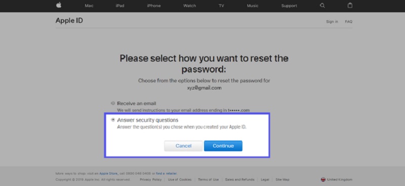 回答安全问题以恢复 Apple iTunes 密码