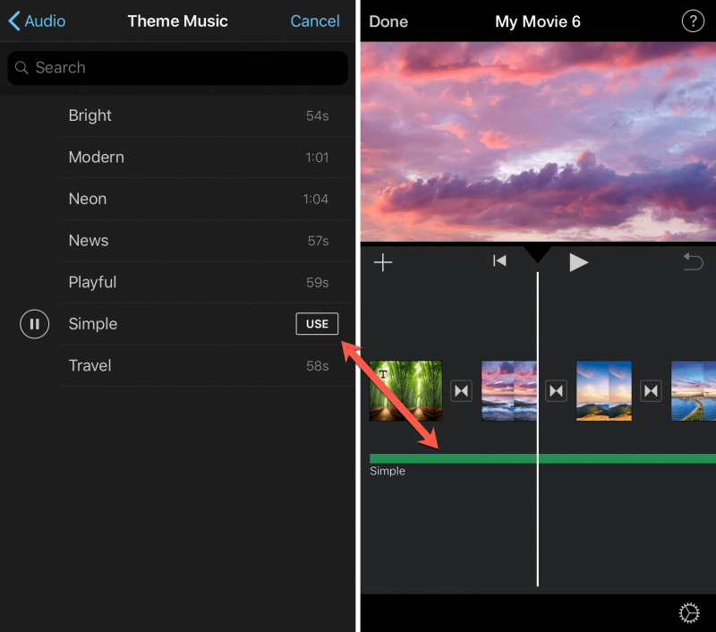 使用 iMovie 将音乐添加到 iOS 设备中的视频应用程序