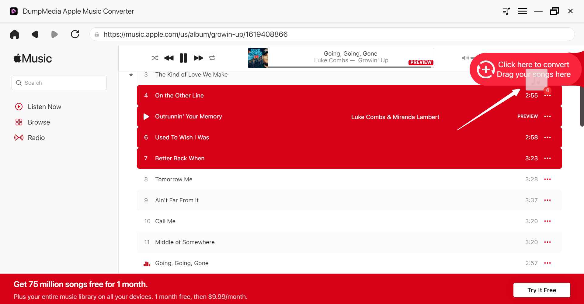 最好的 Apple Music 转换器软件：DumpMedia Apple Music Converter - 添加文件