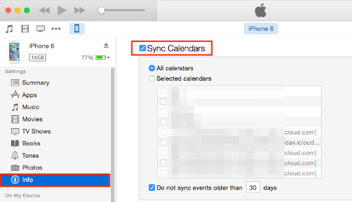 通过使用 iTunes 将日历从 iPhone 传输到 Mac