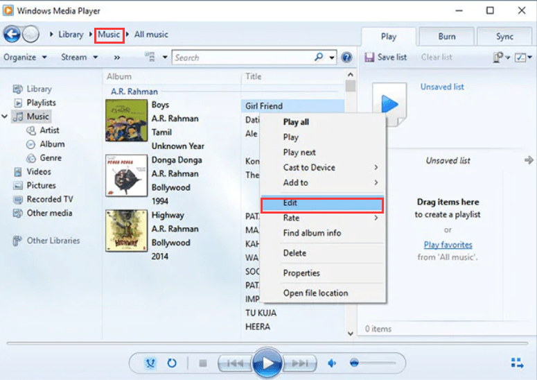 使用 Windows Media Player 编辑 MP3 Windows 10