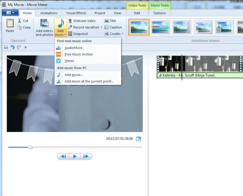 使用 Windows Movie Maker 将音乐添加到视频应用程序