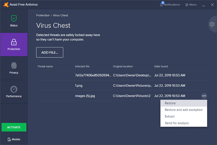 恢复您的文件以恢复被 Avast Antivirus 删除的文件