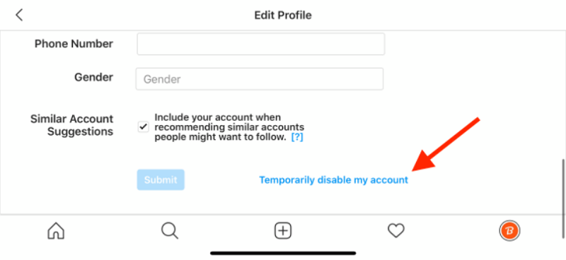 在 Instagram 上点击暂时禁用我的帐户