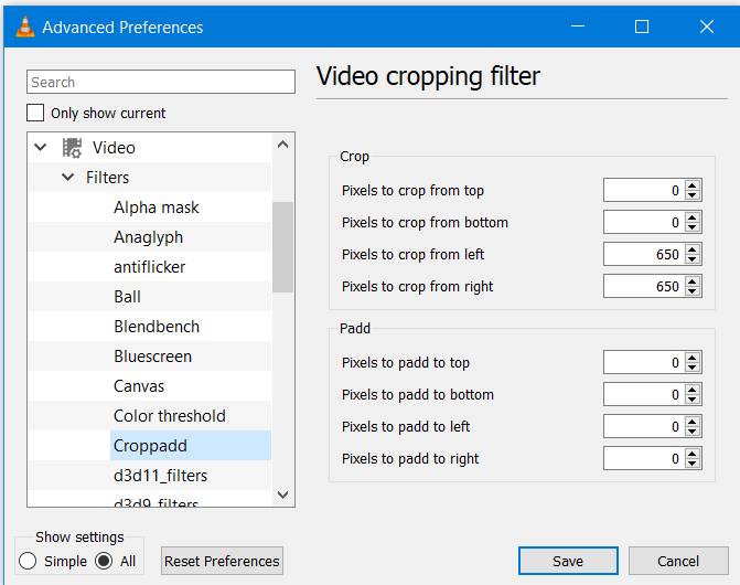 选择 Cropadd 以使用 VLC 裁剪视频