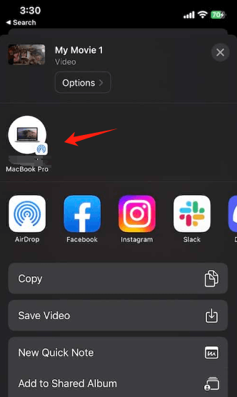 将 iMovie 从 iPhone 空投到 Mac