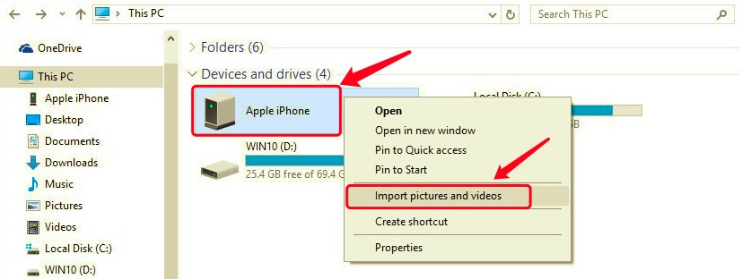 使用 Windows 10 上的文件资源管理器将视频从 iPhone 传输到 PC