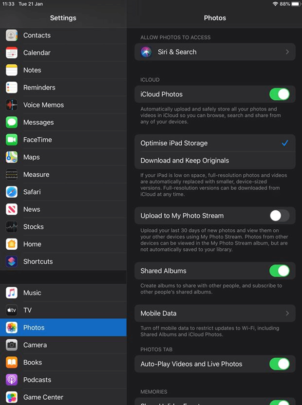 使用iCloud照片库将iPad照片传输到iPad