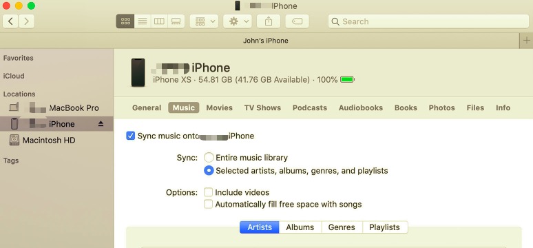 使用 Finder 在 Mac 和 iPhone 之间同步音乐