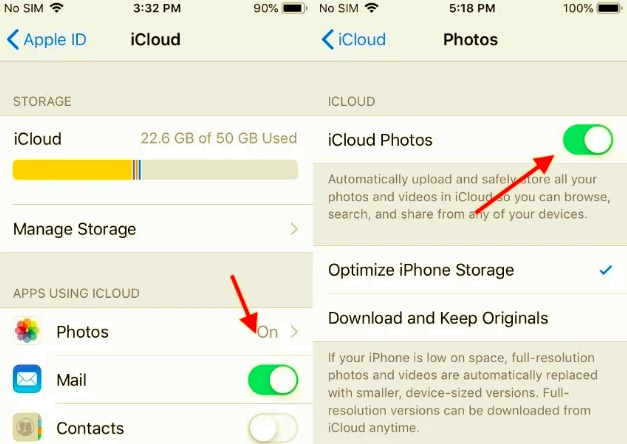 切换 iCloud 照片以将视频从 iPhone 传输到 Mac