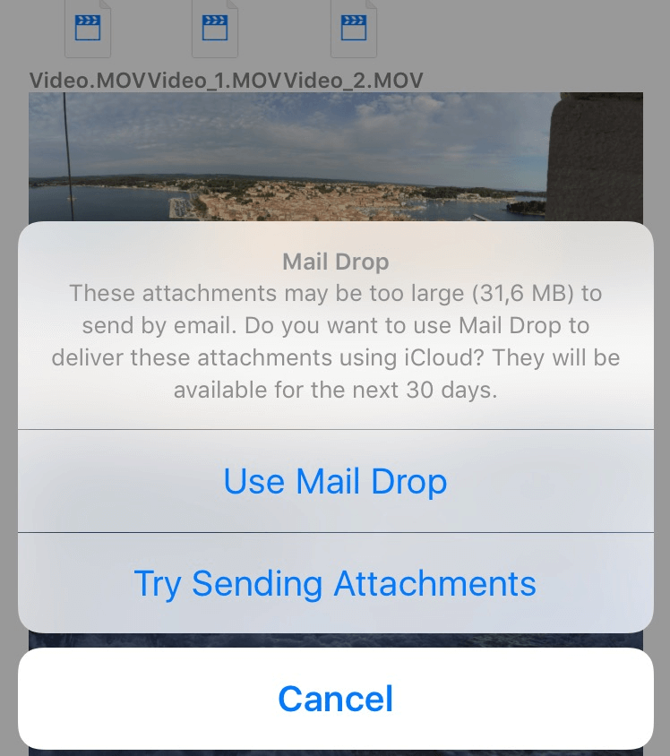 使用Mail Drop从iPhone发送大型视频