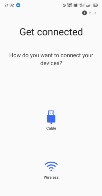 选择使用 USB 电缆或无线传输