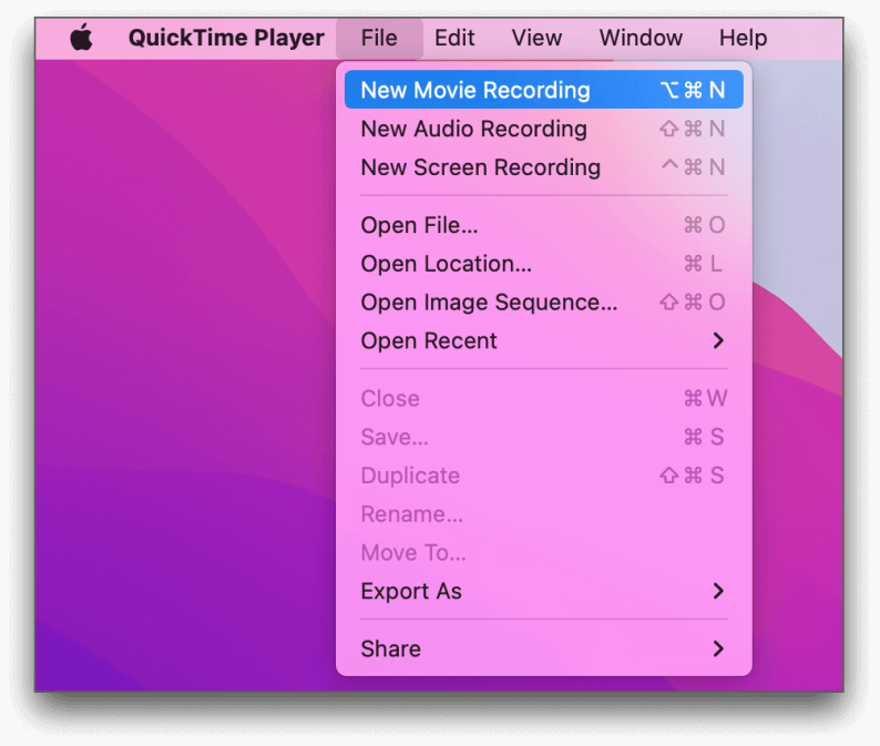 Mac 内置网络摄像头录制软件 - QuickTime Player