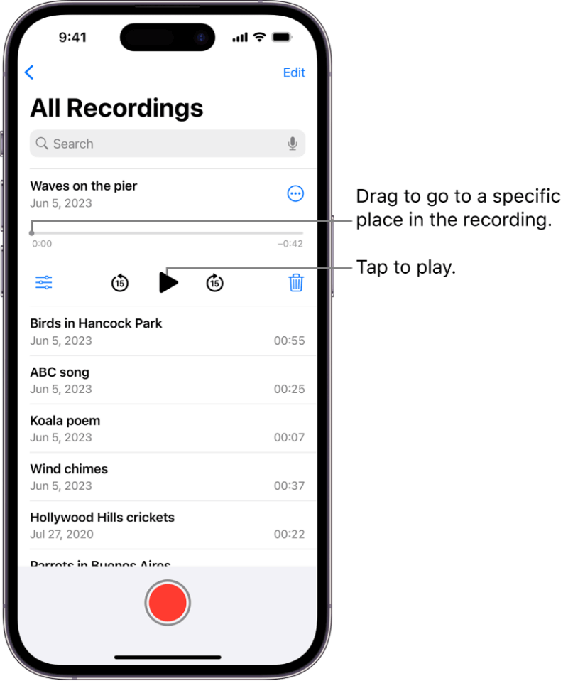 使用 Apple 语音备忘录在 iPhone 上录制音频