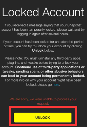 按解锁按钮解锁 Snapchat 帐户