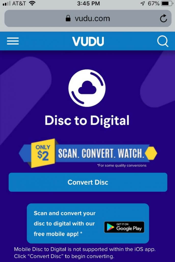 使用 Vudu 将迪士尼光盘转换为数字光盘