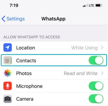 允许 iPhone 上的 WhatsApp 联系人权限修复未显示的联系人
