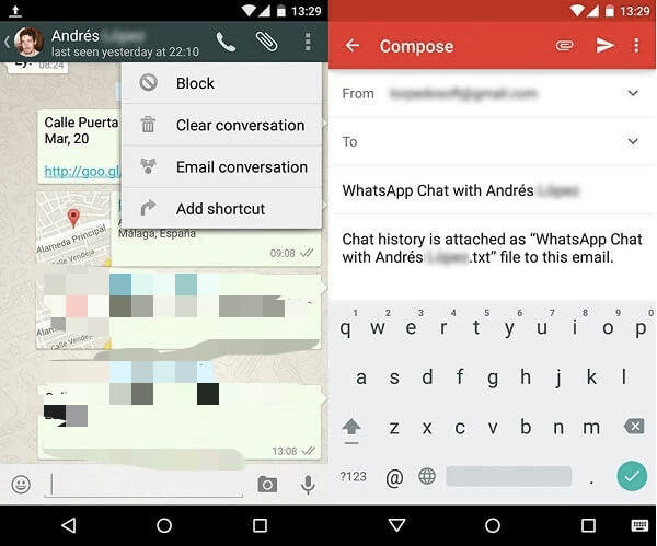 使用电子邮件在 Android 和 iPhone 之间传输 WhatsApp 消息