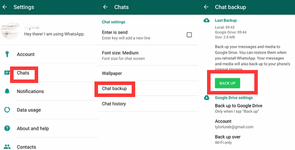 将 Android 上的 WhatsApp 消息手动备份到 Google Drive